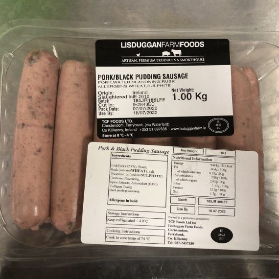 Lisduggan Farm Pork and Black Pudding Sausages 1kg