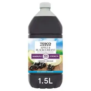 Tesco Quadruple Strength Apple & Blackcurrant Squash No Added Sugar 1.5L