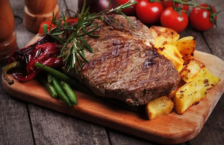quality irish steak served with rosemary veg and potatoes