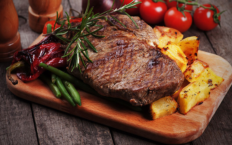 quality irish steak served with rosemary veg and potatoes